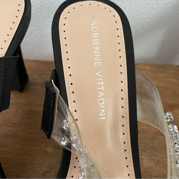 NEW | Adrienne Vittadini Women's Embellished‎ Clear Strap Black Slide Heels 8.5 - Picture 6 of 9